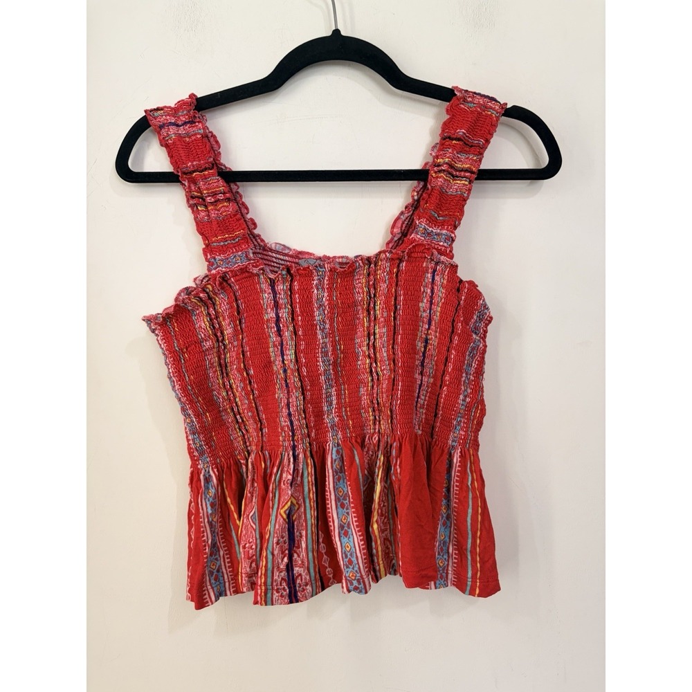 Anthropologie Conditions Apply Smocked Boho Tank Women's S Red Multicolor